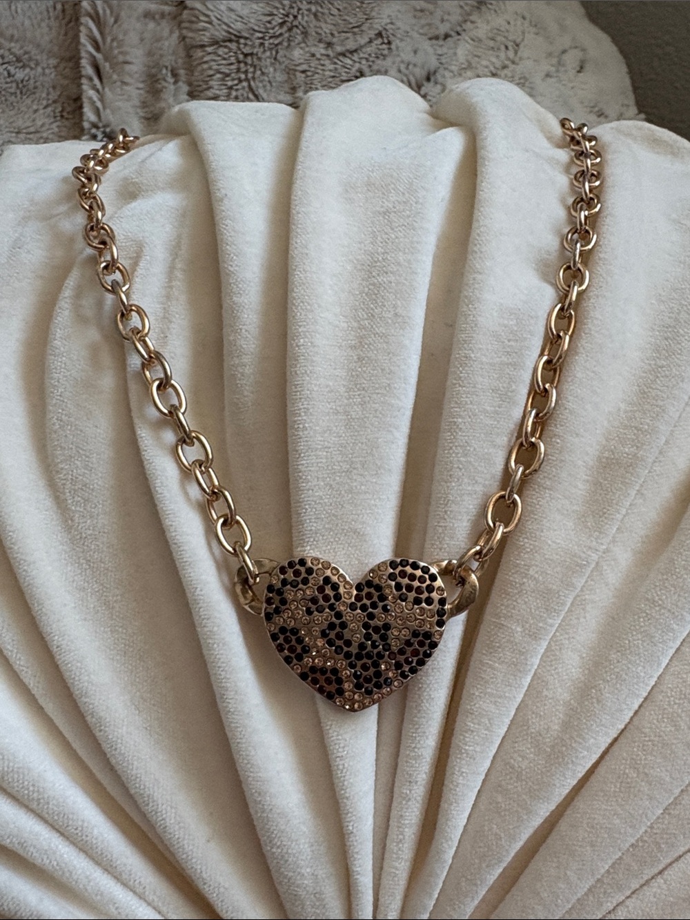 Goldtone Animal Print Heart Necklace
